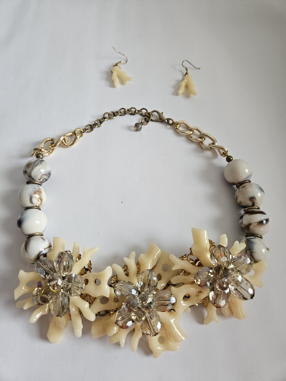 Ivory Floral Statement Necklace and Earrings Set
